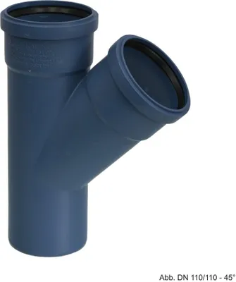 A blue pipe fitting with a Y-shape.