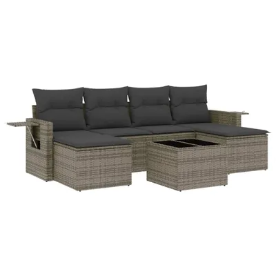 Produktbild von 7-tlg. Garten-Sofagarnitur mit Kissen Grau Poly Rattan