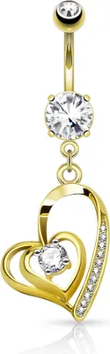 Produktbild von Bauchnabelpiercing Herz Herzen Heart Anhänger Strass Zirkonia Kristall Autiga® gold-klar