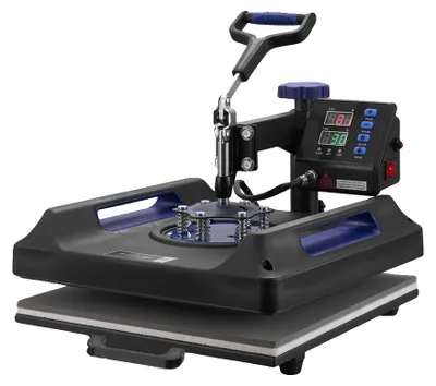 Image de Machine à presser à chaud, bras pivotant à 360°, double chauffage tubulaire, 15 x 15 pouces, 8 en 1, B, bleu