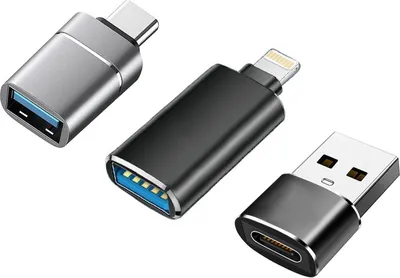 Three USB OTG adapters are arranged on a white background.