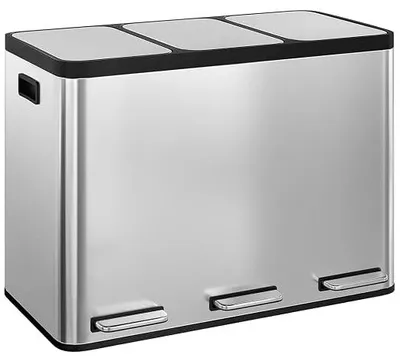Imagen del producto de Cubo de basura Epsilon, 3 compartimentos, 3 x 15 litros, acero inoxidable plateado, sistema de cierre suave