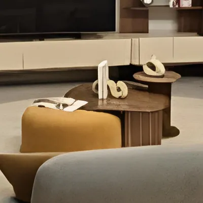 Produktbild von Moderne Möbel Set Couchtisch Hocker Beistelltisch Braun Holz