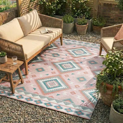 Produktbild von Volero - Outdoor Teppich Boho - Vedra Aztec Rosa - 240x340 cm - Garten, Terrasse - Boho, Klassik, Modern, Skandinavisch, Retro