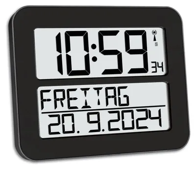 Digital-Wanduhr TimeLine Max, funkgesteuert, Wecker, schwarz, 258x212 mm