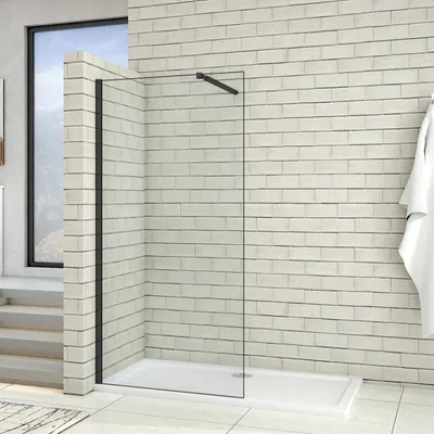 Produktbild von 110x200cm Schwarzrahmen Walk In Duschtrennwand +73-120cm Stabilisator 8mm Nano ESG Klarglas Duschabtrennung  Höhe 200cm