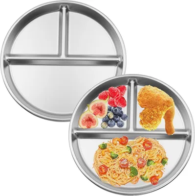 Obrázok produktu pre Nerezové taniere s 3 priehradkami, priemer 23 cm, 2 kusy, vhodné pre deti a na kempovanie