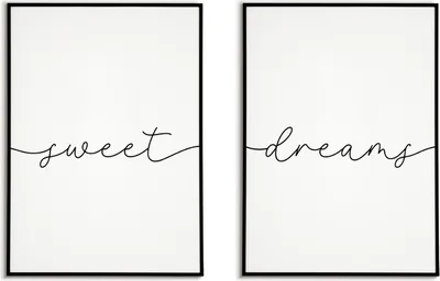 Produktbild von Sweet Dreams 2er Set Schlafzimmer Poster Bett Wandbild Schlafen Wanddeko – A4 (21x29.7cm) / schwarzer Bilderahmen