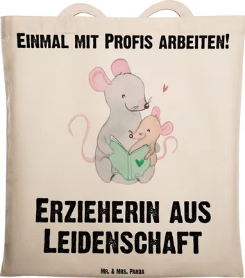 Produktbild von Mr. & Mrs. Panda Shopping Tasche Erzieherin Leidenschaft - Transparent - Geschenk, Schultasche, Lustig, Ausbildung, Laptoptasche, Stoffbeutel, Baumwolltasche, Tote Bag