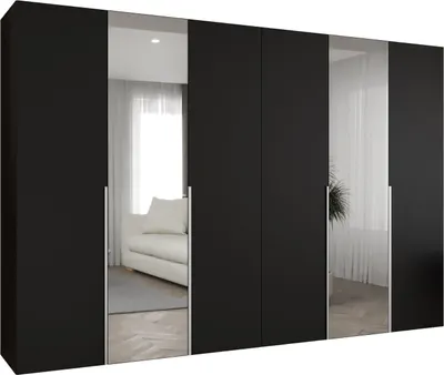 Produktbild von MEBLE KRYSPOL, Kleiderschrank Spiegel, 300x202x52, Schwarz, Griff Kaschmir