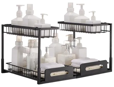 Produktbild von VEVOR 8,5"B x 21"T x 15"H Ausziehbarer Schrankorganisator, Schwerlast-Ausziehbare Vorratsschränke, Stahl-Rollschubladen, Schiebeschubladenspeicher für Zuhause unter dem Waschbecken, 10"B x 22"T x 18"H Installationsgröße für Schrank