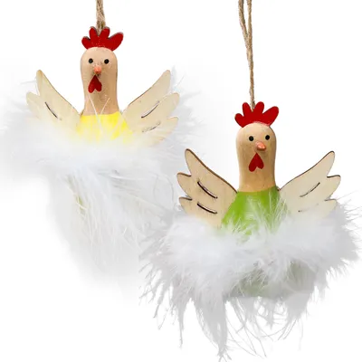 Produktbild von Deko Hühner Osterdeko Holz Hängedeko 8cm 6er Set Frühlingsdeko, 6 Stück