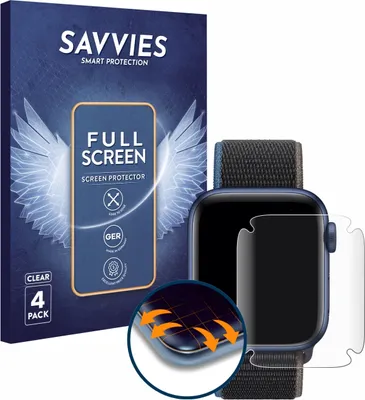Produktbild von 4x Savvies Fullscreen Schutzfolie für Apple Watch Series 6 / SE (44 mm) Displayschutz Folie Fullcover Klar Transparent