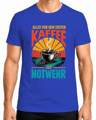 Imagen del producto de Camiseta para hombre, color azul, talla XXL, con el texto: "Todo antes del primer café es legítima defensa". (Estilo sarcástico)