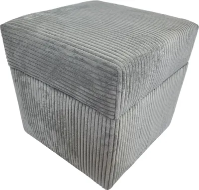 A light gray corduroy ottoman is shown against a white background.