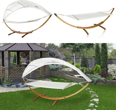 Produktbild von Hängematte mit Gestell Hängematten Hängesitz Hängemattenset Relax Stabhängematte Lärchenholz 415cm