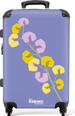 Produktbild von NoBoringSuitcases.com Hartschalen Koffer Mittelgroß 67x43x25 cm, 72L, Insekten- und Pflanzendrucke für Frauen: Violett mit bunter Blume, Reisekoffer mit 4 Rollen