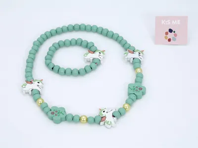 Produktbild von Set Kette und Armband aus Holz Einhorn