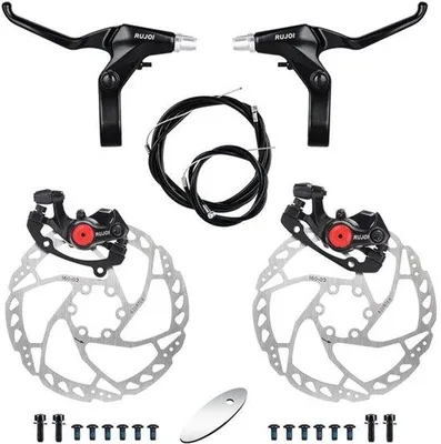 Zdjęcie produktu dla Zestaw hamulców tarczowych mechanicznych, 2 zaciski hamulcowe, dźwignie, tarcze hamulcowe 160 mm / RD