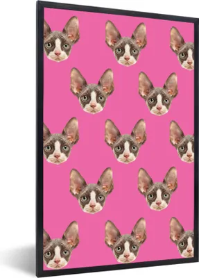 Produktbild von MuchoWow® MuchoWow® Gerahmtes Poster Katze - Rosa - Muster 20x30 cm - Poster mit zchwarzem Bilderrahmen - Drucken - Bilder Poster im Rahmen