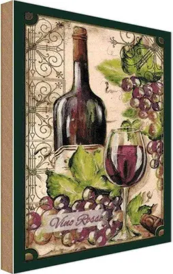 Produktbild von vianmo Holzschild 30x20 cm Kunst Stillleben Vino Rosso Rotwein Essen Trinken
