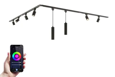 Image de HOFTRONIC - Kit système de rails Forme en L 4x1 m 6 spots RGBWW GU10 Noir IP20
