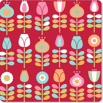 Produktbild von MuchoWow® Mauspad Mousepad Muster - Blumen - Retro - Rot 20x20 cm - Mousepads - Maus Mat - Pad - Mausunterlage - Desk Mat - Bureauartikeln