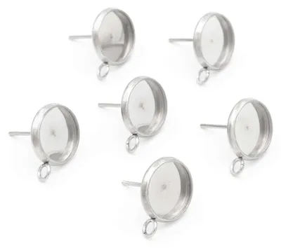 Produktbild von Vintageparts Ohrstecker aus Edelstahl mit Aufhängung für 10 mm Cabochons, 6 Stück