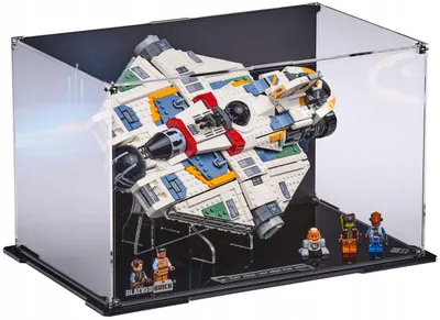 Zdjęcie produktu dla Czarna szklana witryna z nadrukowanym panelem tylnym, przeznaczona do zestawu LEGO® Star Wars 75357 – Ghost & Phantom II