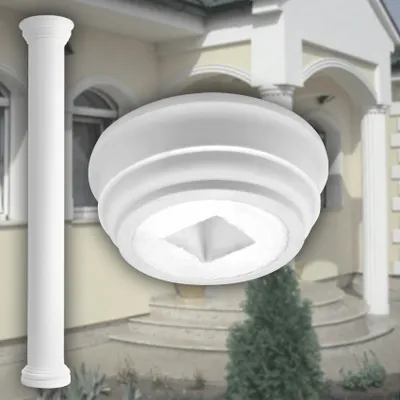 Produktbild von PRESTIGE DECOR Kapitell für Säulen 430x430x130mm Säulenknauf Kunstharzputz weiß, Fassadenverkleidung aussen Pfeiler Wandverkleidung (Kapitell LC102-1F, vollrund)