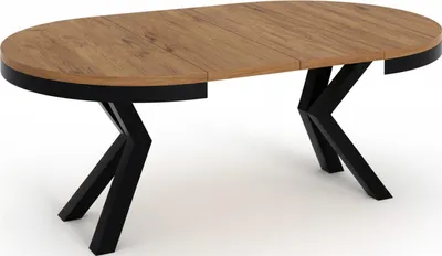 Produktbild von Runder Ausziehbarer Esstisch im Loft-Stil - Industrieller Tisch mit Schwarzen Metallbeinen - Platzsparender Tisch für Wohnzimmer - Lancelot Eiche - 100 bis 180 cm