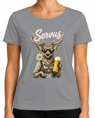 Zdjęcie produktu dla Spodnie skórzane "Hirsch", piwo "Edelweiß", koszula bawarska, sukienka "Dirndl", damski t-shirt, kolor: szary, rozmiar: 3XL