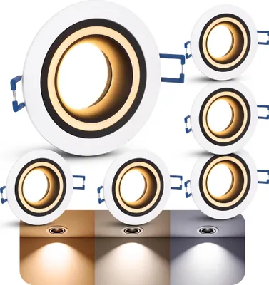 Produktbild von SSC-LUXon 6x Einbauleuchte Matapo rund weiß mit Lichtring - inkl. LED Glühbirne 6W dimmbar drei Lichtmodi - Deckeneinbaustrahler für Wohnzimmer