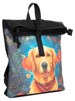Produktbild von New Rebels Rolltop Cityrucksack Los Angeles – Stylischer Rolltop Rucksack mit Golden Retriever -Design, Wasserabweisend & Praktisch