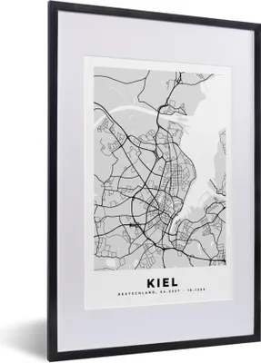Produktbild von MuchoWow® Gerahmtes Poster Stadtplan - Kiel - Karte - Deutschland 40x60 cm - Poster mit Schwarzem Bilderrahmen Wandposter Rahmen Foto Bilder - Poster in Rahmen