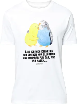 Produktbild von Mr. & Mrs. Panda T-Shirt Wellensittich Liebe - Weiß - Geschenk, Tshirt, Kuscheln, Lustiges, Shirt, Freundin, Ehe, Verknallt, Großes, Oversize