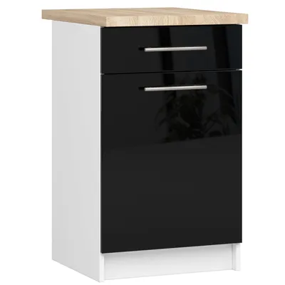 Produktbild von Küchenunterschrank – Unterschrank mit Tür und Schublade S50 1D1S – OLIWIA – Schwarz Hochglanz – Hochwertige Optik für Ihre Küche mit Arbeitsplatte