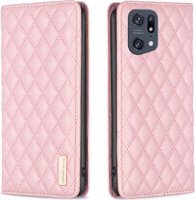 Produktbild von OPPO Find X5 Pro Hülle, Elegant Bookstyle Flip Leder Kartenfächer Schutzhülle mit Ständer für OPPO Find X5 Pro Pink
