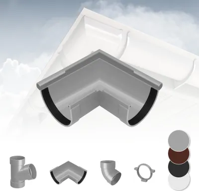 Produktbild von RAINWAY L Regenrinnen System (Rinnenwinkel Außen 90° grau) - PVC-U Kunststoff in 4 Farben, für Dachflächen > 100m² empfohlen, Eckstück 90 Grad Bogen