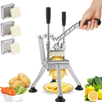 Produktbild von Profi Gemüse- und Kartoffelschneider – Edelstahl, ergonomischer Hebel, vielseitig für Pommes, Würfel & Scheiben