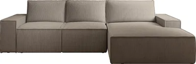 Produktbild von Großes Ecksofa mit Schlaffunktion - Ecke rechts - Cord - Taupe - AMELIA