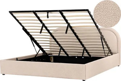 Produktbild von BELIANI Polsterbett Beige Bouclé Bettrahmen mit Lattenrost 180x200 cm Bettkasten Hochklappbar Hohes Kopfteil Modern Schlafzimmer Doppelbett