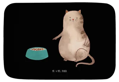 Produktbild von Mr. & Mrs. Panda Badvorleger Katze Fressen - Schwarz - Geschenk, duschmatte, Badezimmerteppich, Badematte, fußmatte bad, Badteppich