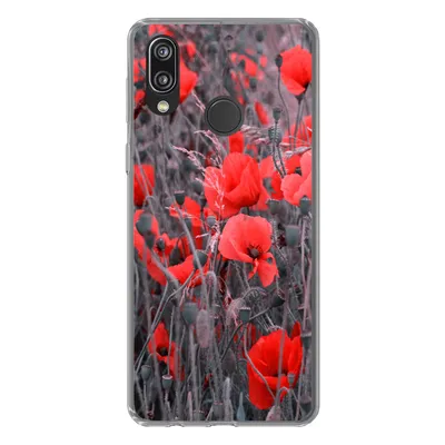 Produktbild von MuchoWow® Handyhülle Schutzhülle Hülle für Huawei P20 Lite (2020) Rote Mohnblumen in einem Schwarz-Weiß-Bild Silikon Softcase Handy Hülle - Kartenhalter