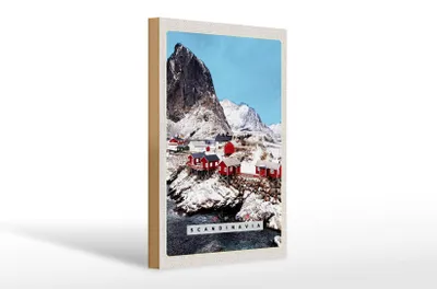 Produktbild von Holzschild Reise 20x30cm Skandinavien Schnee Häuser Gebirge