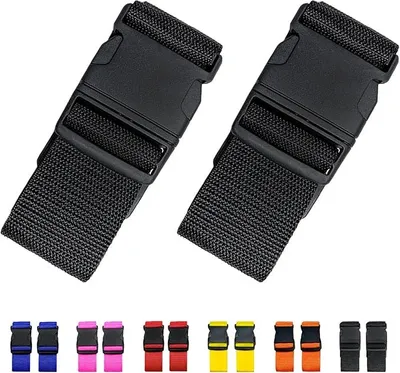 Produktbild von PolkaHome® 2er Set Kofferriemen, TSA-, verstellbar, Gepäckriemen, Kofferband (Schwarz)