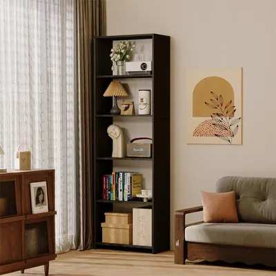 Produktbild von Modernes Bücherregal im Loft-Stil mit 5 Ablagen, hoch, schwarz, fürs Wohnzimmer