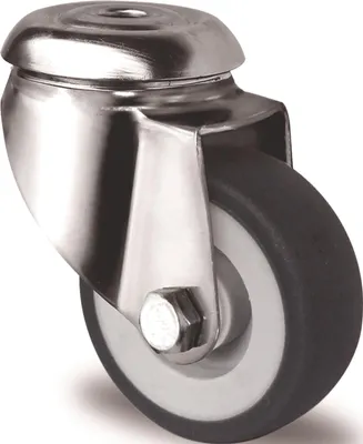 Produktbild von Lenkrolle D.50mm Trgf.50kg Rückenloch PP Gleitlager VA TPE grau TECWERK