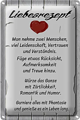 Produktbild von Blechschild Spruch 40x30cm Liebesrezept nehme 2 Menschen