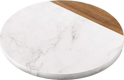 Produktbild von Edles rundes Käsebrett aus Marmor & Akazienholz, 11 Zoll – Servierplatte, Schneidebrett, temperaturbeständig